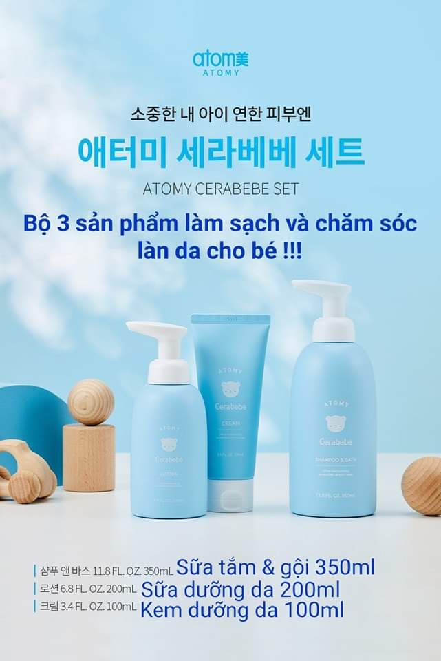Bộ 3 Sữa Tắm & Gội - Dưỡng da cho Bé Atomy Cerabebe