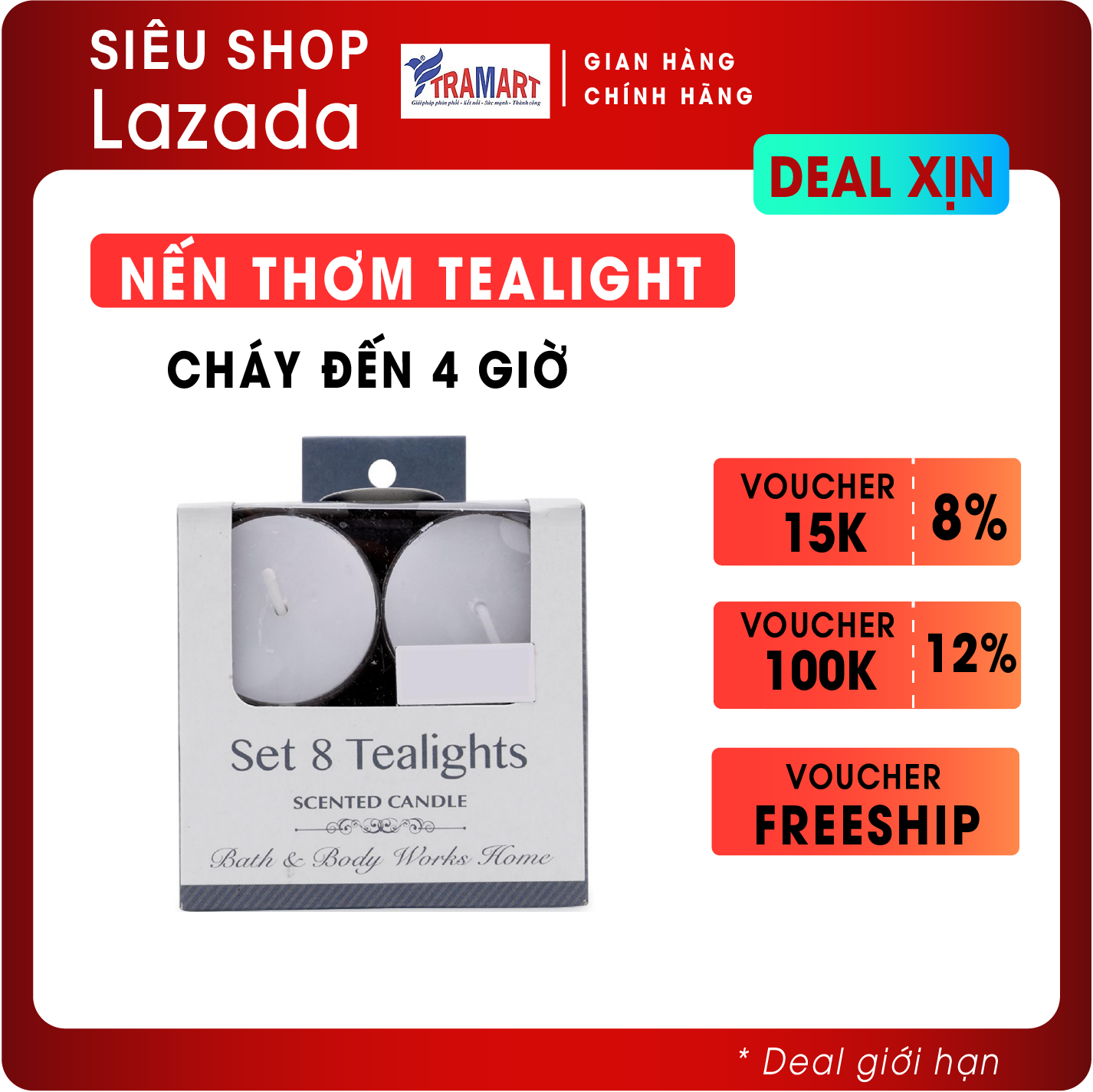 Hộp 8 nến tealight thơm đế nhựa Miss Candle MIC2059