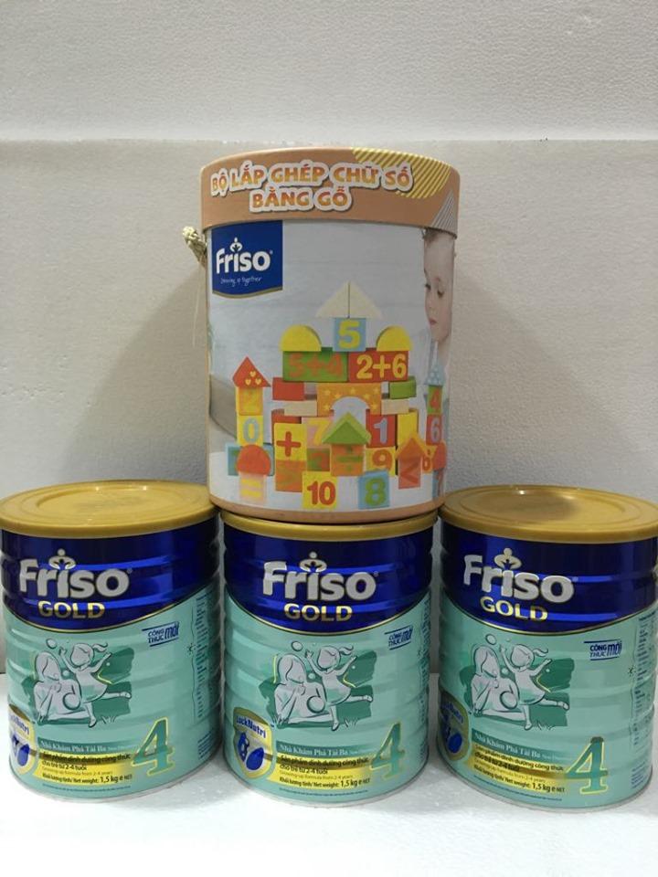 Bộ 3 HỘP SỮA FRISO GOLD 4 1500G tặng 1 bộ đồ chơi lắp ghép chữ số bằng gỗ 100 chi tiết