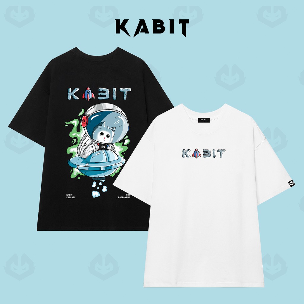 Áo Thun Mèo Phi Hành Gia Kabit - Màu Trắng/Đen - Kabit KMP01