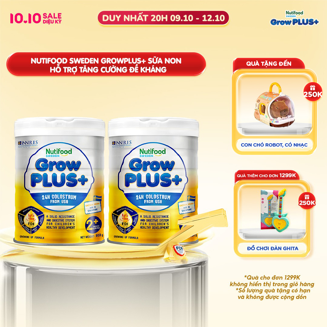 Combo 2 Sữa non GrowPLUS+ (vàng) - Hỗ trợ tăng cường đề kháng trên 2 tuổi Singapore tăng cường hệ miễn dịch và hấp thu chất dinh dưỡng (2lon x Lon 800g) - Grow Plus+
