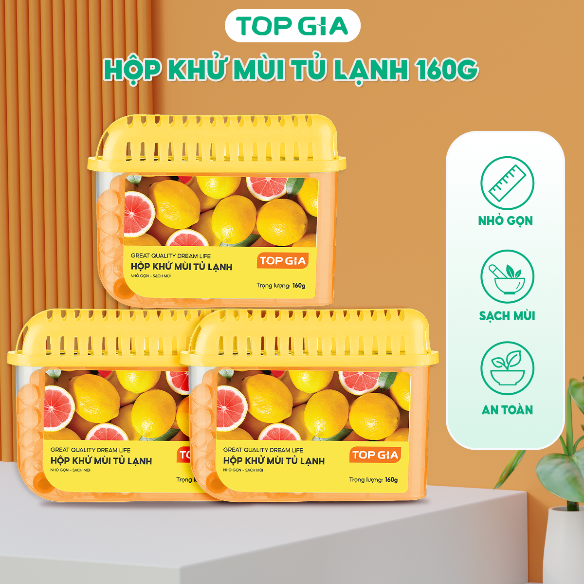  Hộp khử mùi tủ lạnh TopGia hương chanh tươi mát 160g diệt khuẩn 99% đánh bay khí hôi khó chịu nhỏ gọn tiết kiệm 