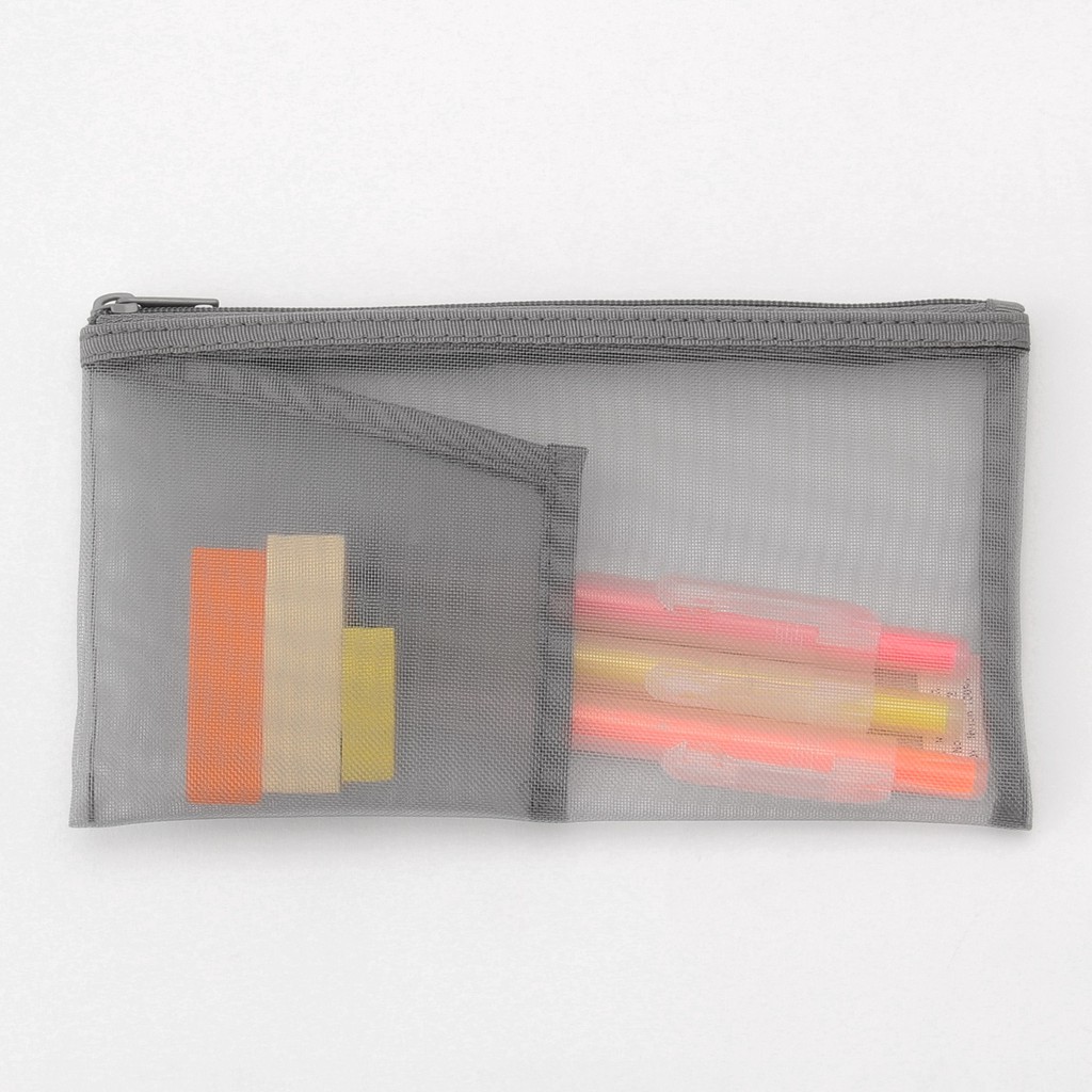 [HCM]MUJI - HỘP BÚT LƯỚI CÓ TÚI - XÁM 8x17cm