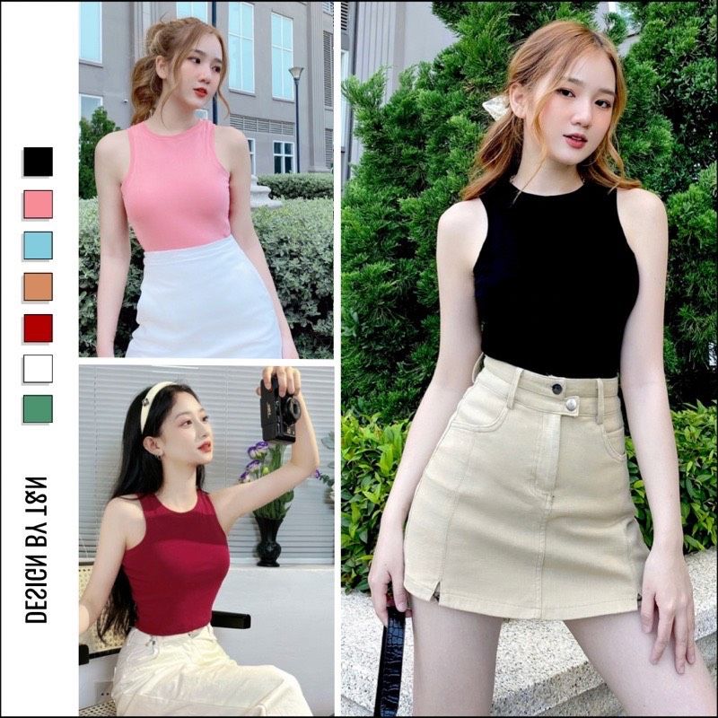 Áo croptop ba lỗ ngược chất vải mềm mịn/ Áo croptop ba lỗ body thun gân mê A68