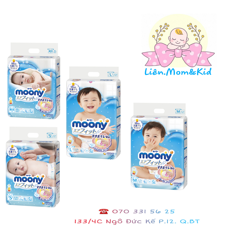 [HCM]Tã dán Moony NB90/S84/M64/L54