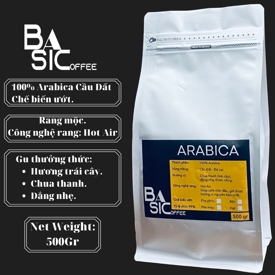 Cà phê arabica cầu đất hạt cafe pha máy nguyên chất rang xay mộc bassic coffee hậu vị ngọt thơm cafe dak lak