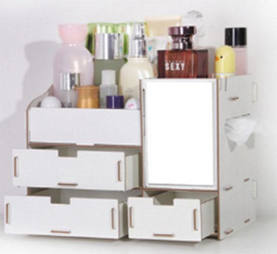Tủ kệ đựng đồ trang điểm mỹ phẩm bằng gỗ ép có gương- trắng