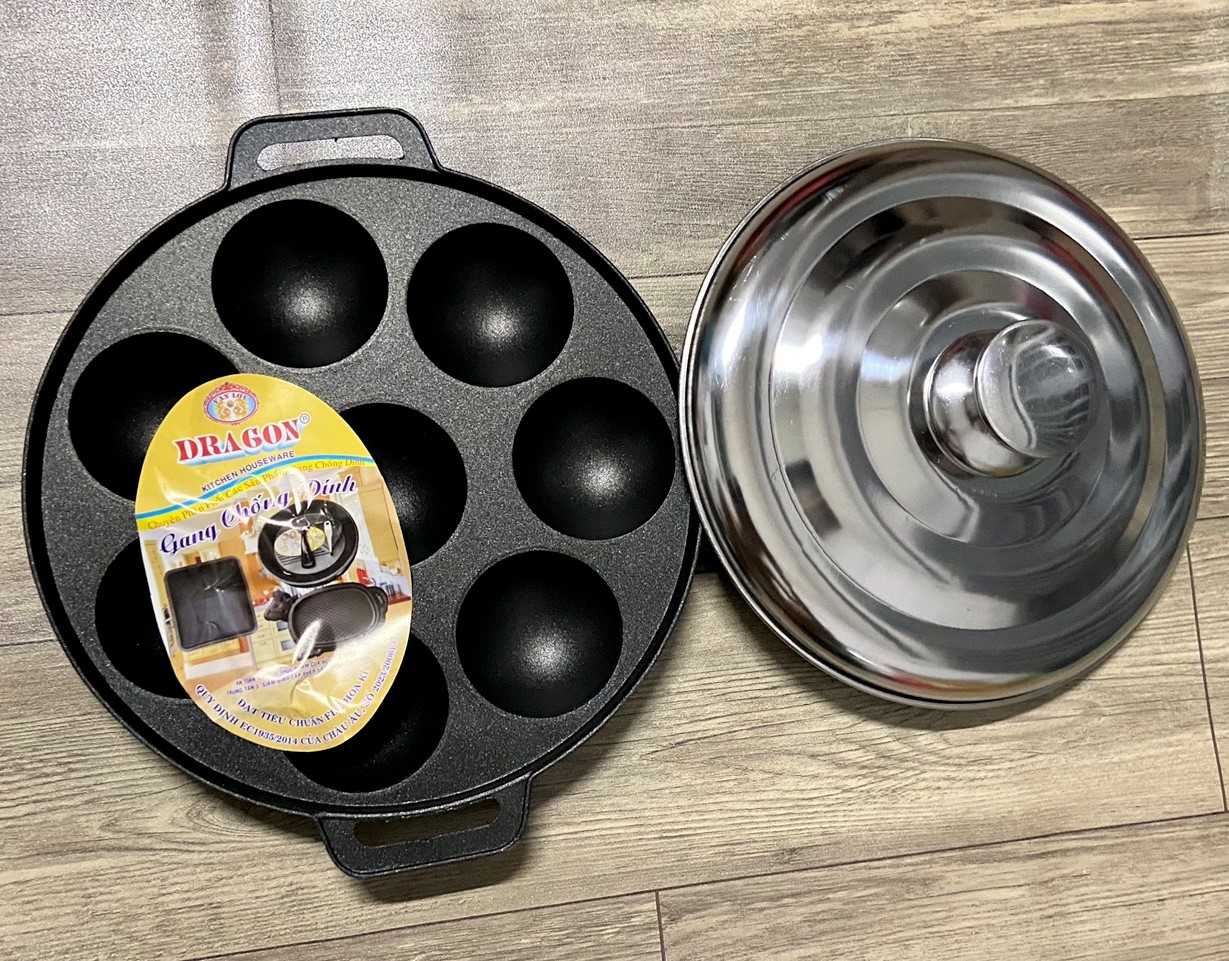 Khuôn Bánh Khọt Bằng Gang Chống Dính Dày Cao Cấp Loại 8 Lỗ Dragon