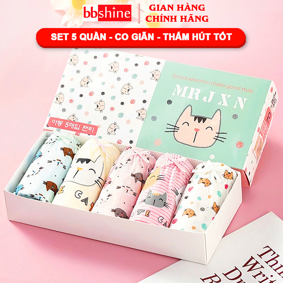 HOÀN TIỀN 15% - Set 5 quần chip cho bé gái Hộp 5 quần lót kháng khuẩn cho bé gái 1-12 tuổi chất cotton thoáng khí xuất Hàn cao cấp BBShine – C024