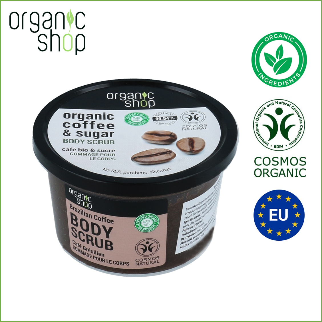 [HCM]Tẩy tế bào chết body cà phê đường Organic Coffee Sugar Organic Shop Body Crub 250ml - phiên bản Châu Âu