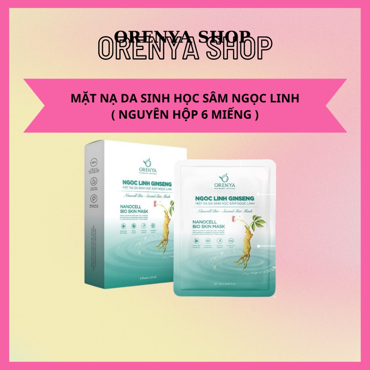 Mặt nạ da sinh học Sâm Ngọc Linh lên men 100% từ nước dừa tươi
