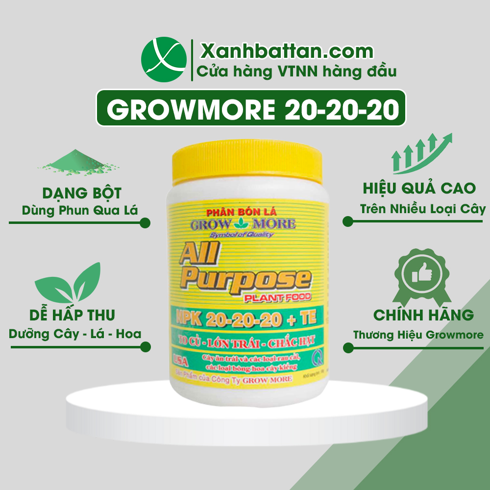 Phân Bón NPK Growmore All Purpose 20-20-20+Te Lọ 100 Gram