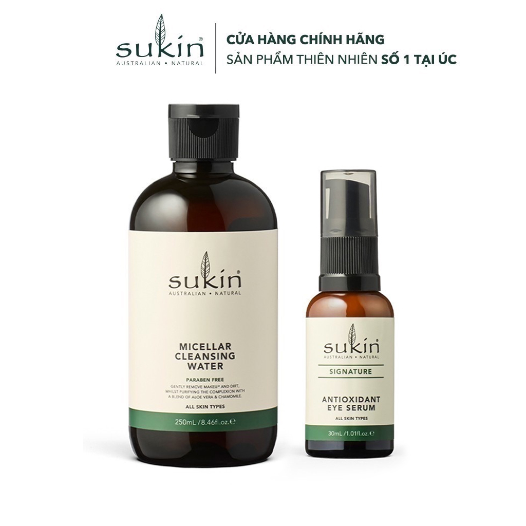 Serum Dưỡng Mắt Sukin Signature Antioxidant Eye Serum 30ml & Nước Tẩy Trang Micellar Cleansing Water 250ml