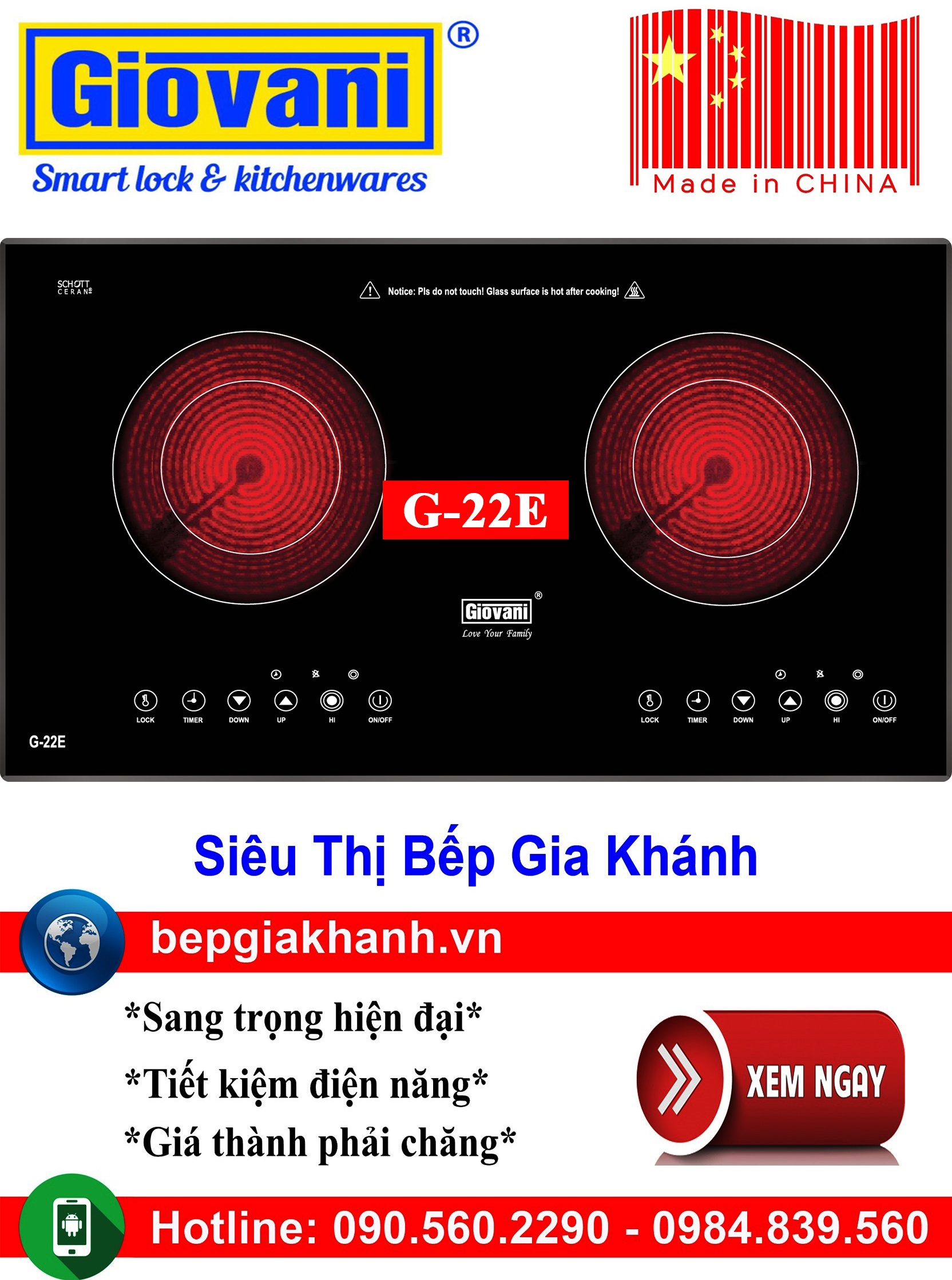 [HCM]Bếp hồng ngoại đôi Giovani G-22E sản xuất Trung Quốc, bếp từ, bếp điện từ, bếp từ đôi, bếp điện từ đôi, bếp từ giá rẻ, bếp điện từ giá rẻ, bếp từ đơn, bep tu don, bep tu