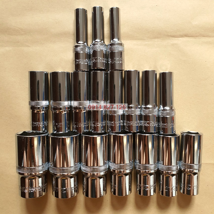 Bộ tuýp mở bulong kapusi japan 18 chi tiết từ 8-32mm, bộ típ sửa xe thân dài 8cm, hệ 1/2 inch, bh 24 tháng, bộ khẩu vặn ốc 1/2 inch, bo tuyp, bộ khẩu, bộ khẩu mở siết ốc, bộ khẩu vặn ốc