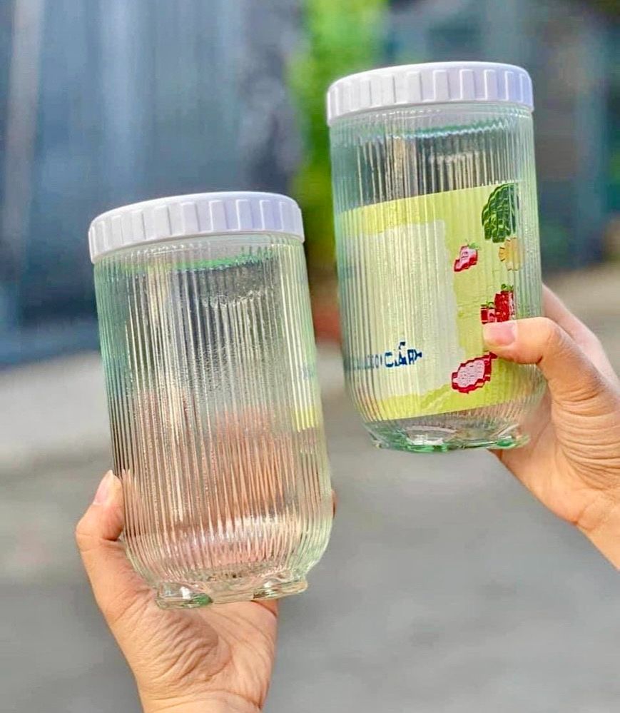 Combo 02 hũ thủy tinh vân sọc, lọ thủy tinh nắp vặn - đựng gia vị, thực phẩm 900ml