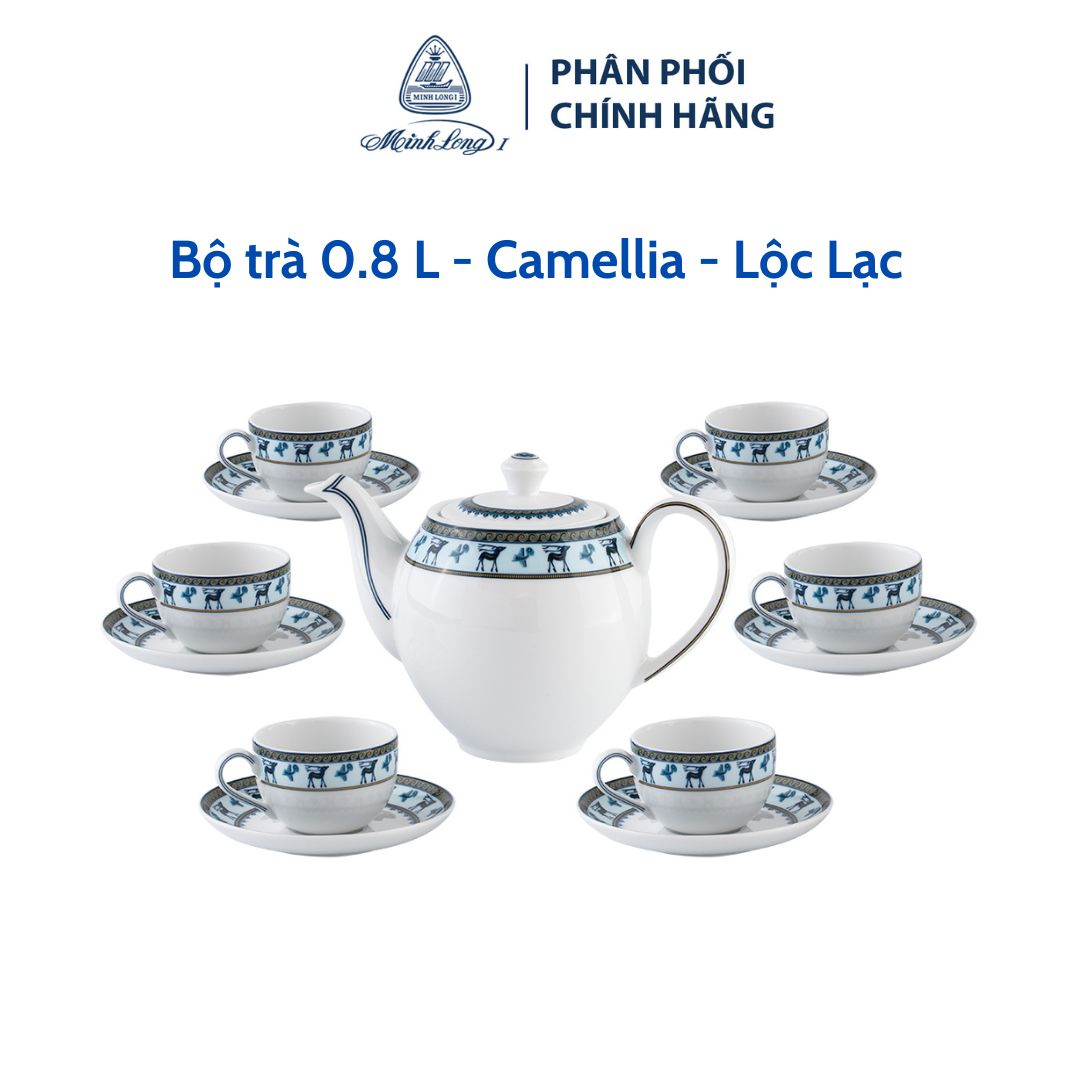 Bộ Ấm Trà Gốm Sứ Cao Cấp Minh Long 0.8 L Camellia Lộc Lạc hàng đẹp, sang trọng đãi khách, quà tặng