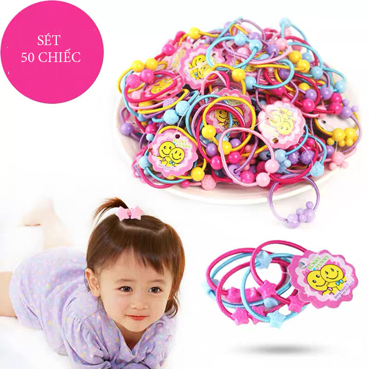 Combo 50 dây chun buộc tóc cho bé gái, 50 Dây cột tóc nhiều màu cho bé,Dây buộc tóc