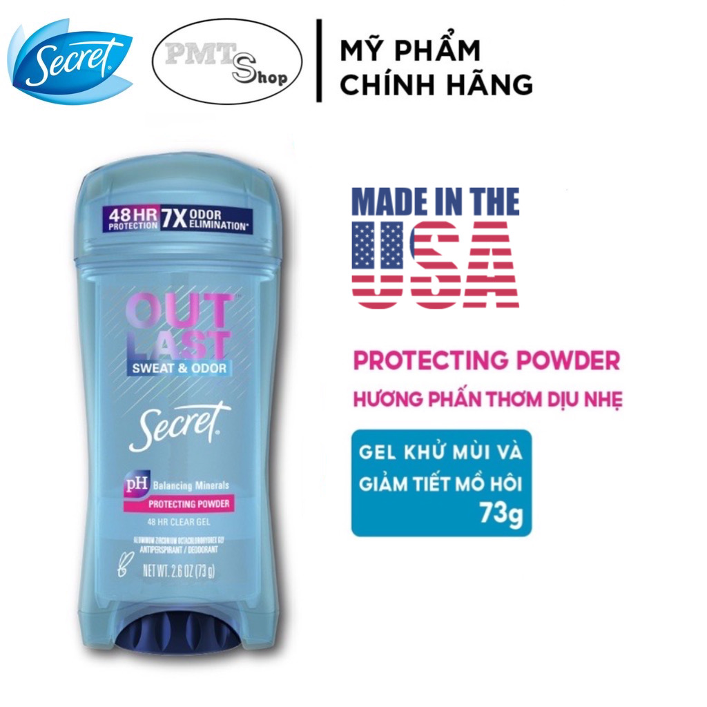 (NK Mỹ) Lăn khử mùi Secret Clear gel Protecting Powder 73g (hương phấn) Made in USA