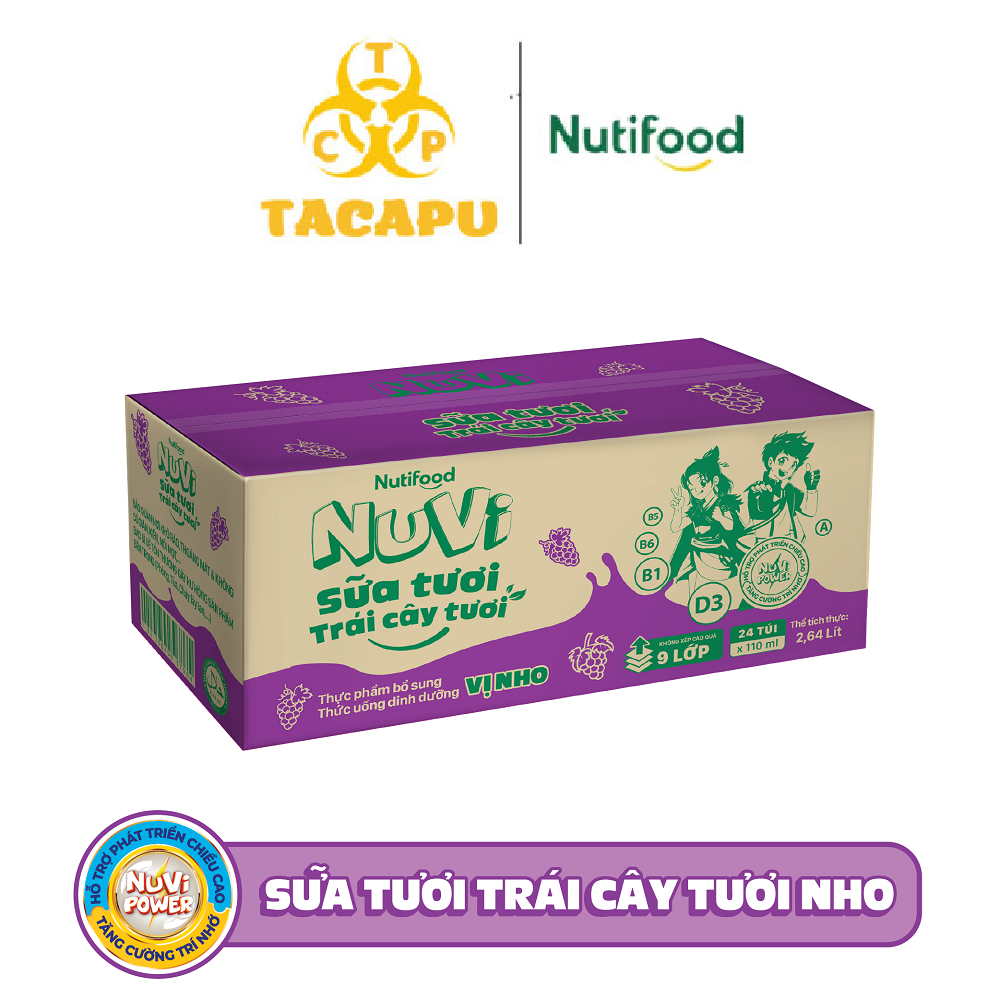 Thùng 24 túi nuvi sữa tươi trái cây tươi vị nho túi nuvi power 110 ml tu.ntt110az - thương hiệu nutifood - tacapu