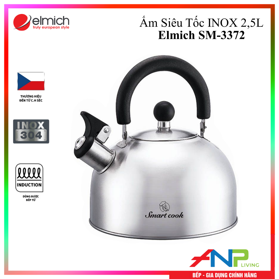 Ấm Đun Nước Siêu Tốc Bằng inox 304 Elmich Smartcook SM-3372 (Dung Tích 2,5L - Có Còi Báo Khi Nước Sôi)  - Hàng Chính Hãng