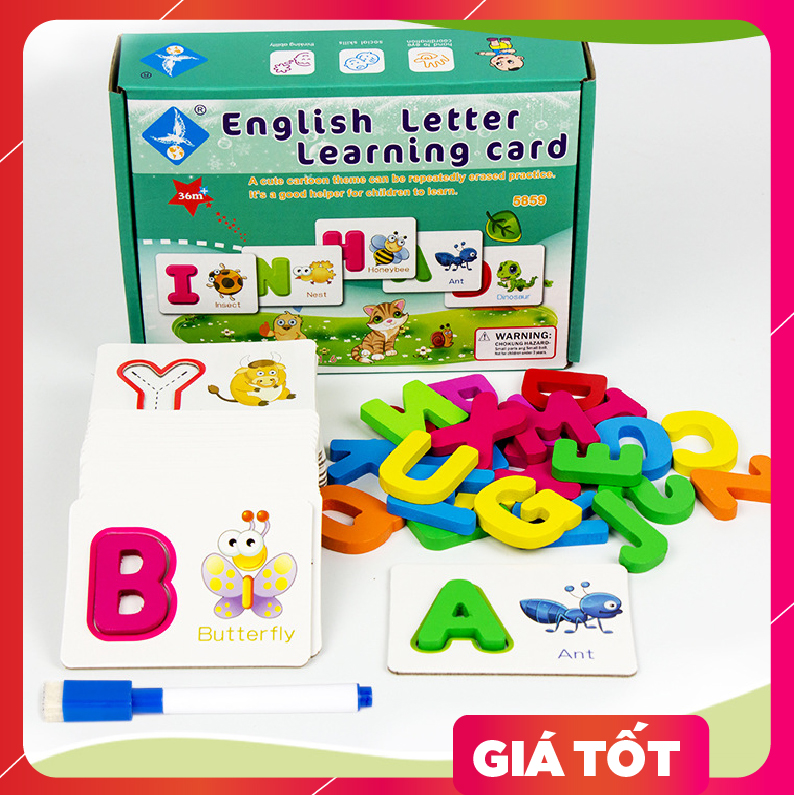 Đồ chơi giáo dục: Bộ ghép chữ tiếng Anh - English letter learning card - KKstore