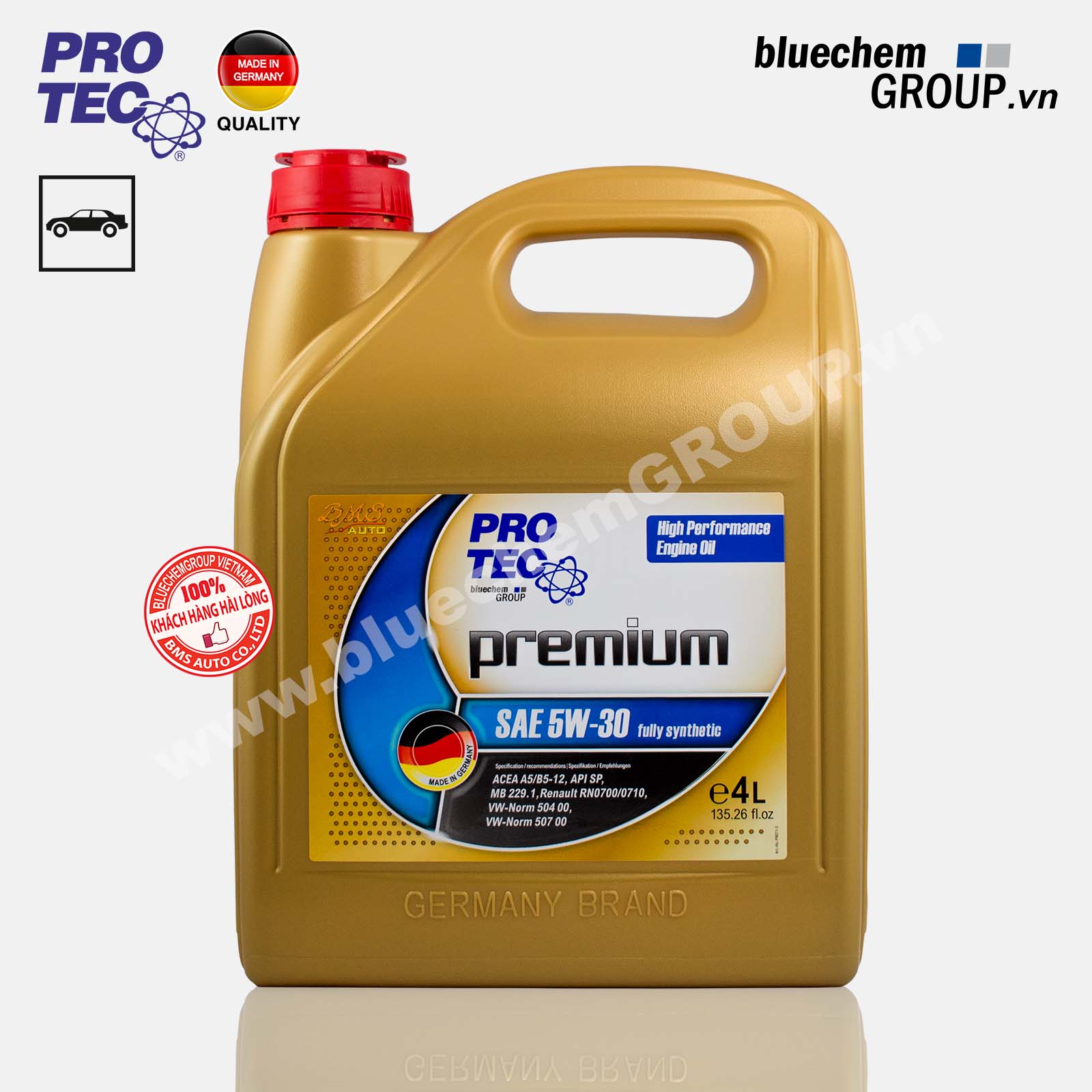 Dầu nhớt bluechem PRO-TEC Premium 5W-30 Tổng hợp toàn phần cao cấp (Fully-Synthetic) API SP, ACEA A5/B5-12 4L