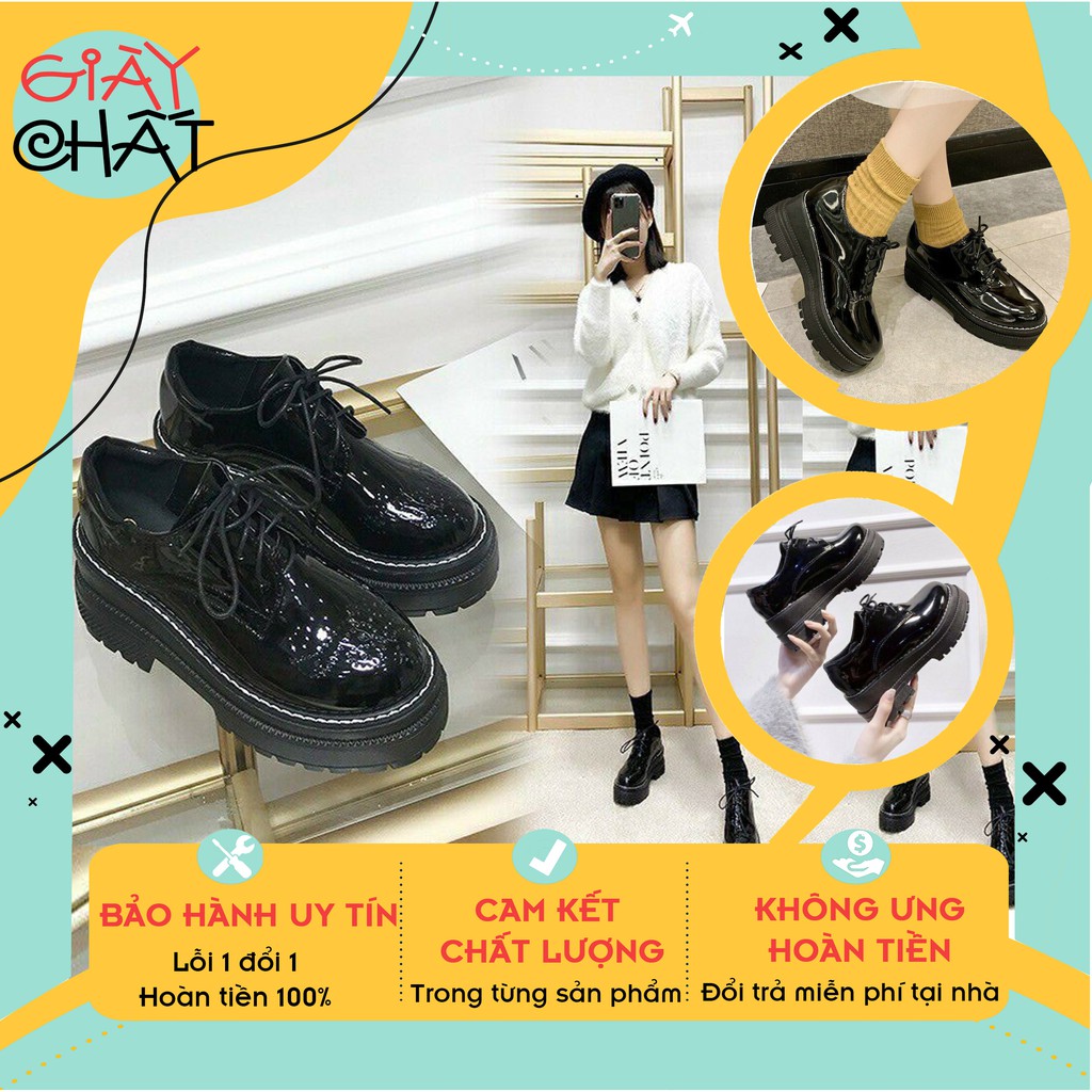 Bốt nữ thấp cổ kiểu dáng lolitaGiày bốt da bóng cổ thấp cao cấp kiểu dáng Hàn
