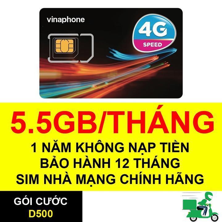 Tặng 60GB xài data mát tay Sim 4G Vina D500 - Miễn phí 1 năm không nạp tiền trải nghiệm không giới hạn cùng vinaphone FREESHIP - CHƯA KÍCH HOẠT.
