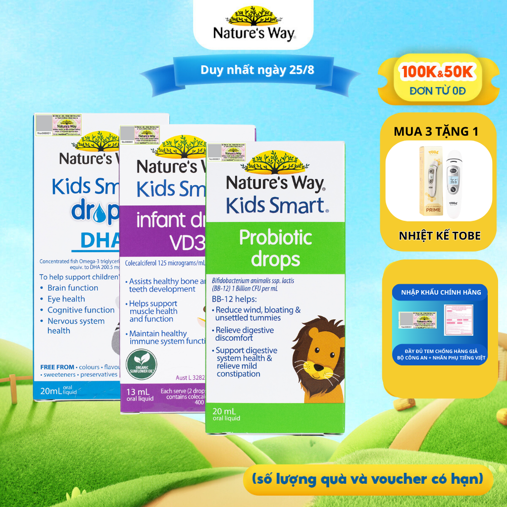Combo 3 Siro Uống Nature's Way Kids Smart Drops Bổ Sung Vitamin, Phát Triển Não Bộ Cho Bé