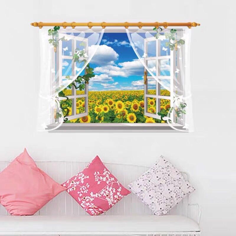 Decal dán tường cửa sổ hoa hướng dương