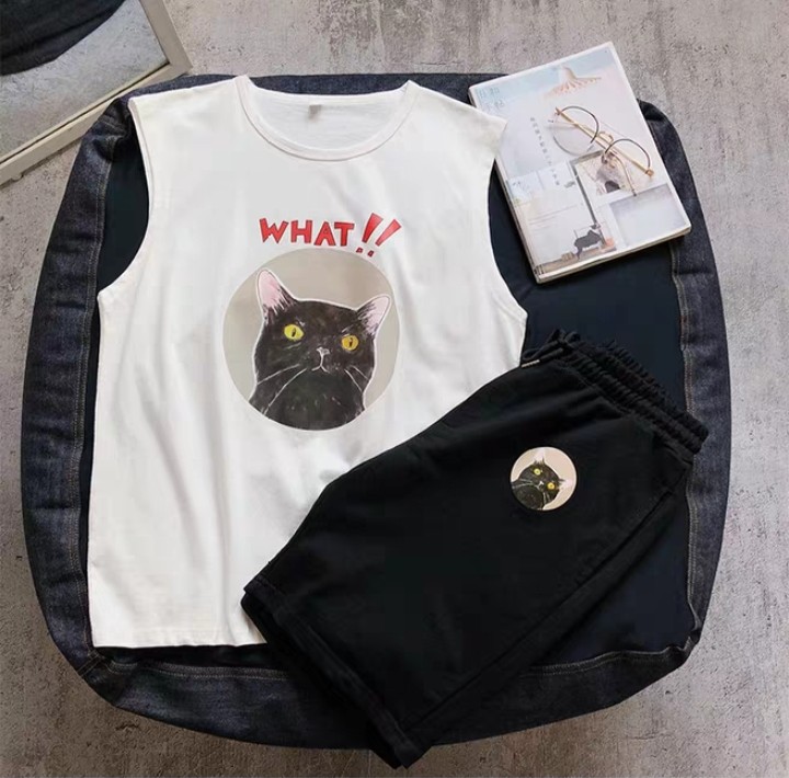 Sét áo thun 3 lỗ mèo đen kèm quần lửng kaki siêu đẹp     150