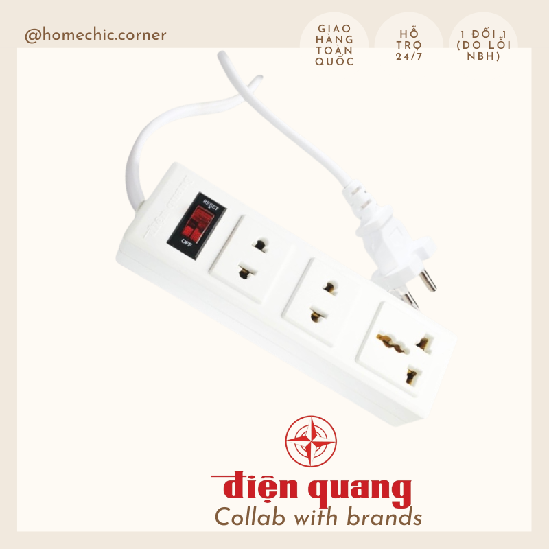 Ổ cắm điện ổ điện 3 chấu ổ cắm điện quang cao cấp công suất 2500w | HOME CHIC CORNER