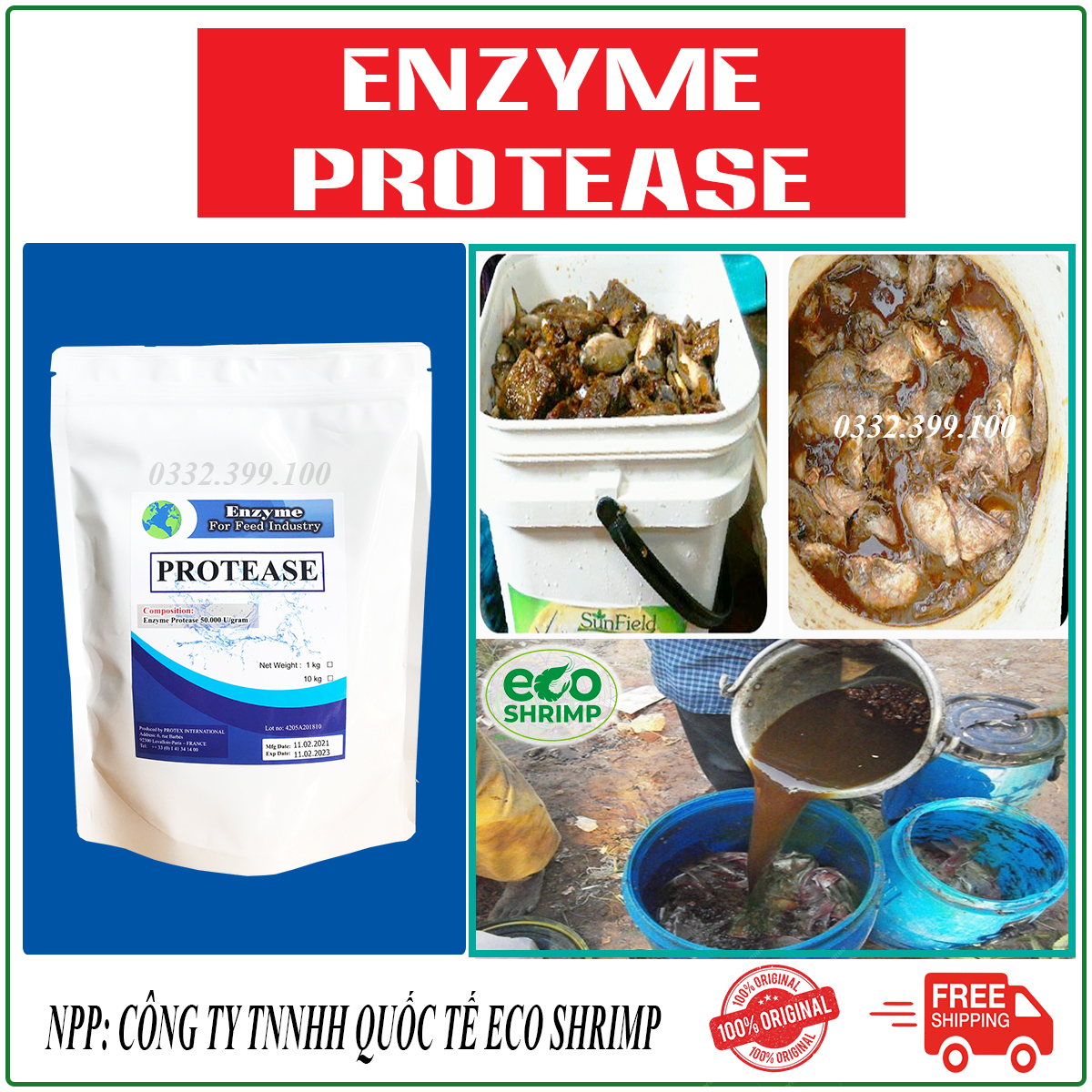 Enzyme ủ phân cá - enzyme protease đậm đặc gói 1 kg