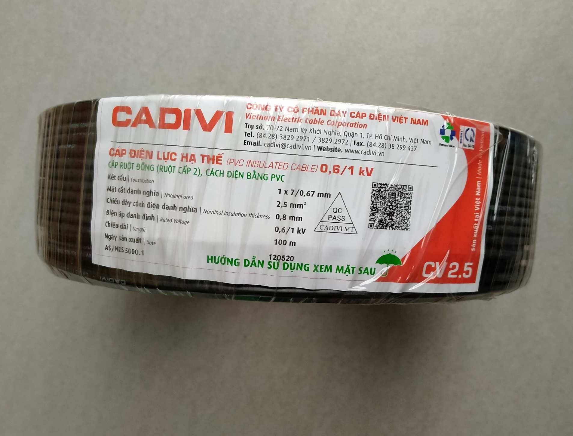 Dây điện đơn CV 2.5 ruôt 7 lõi 0.6/1kV - Cadivi - Dây đồng Cu/PVC