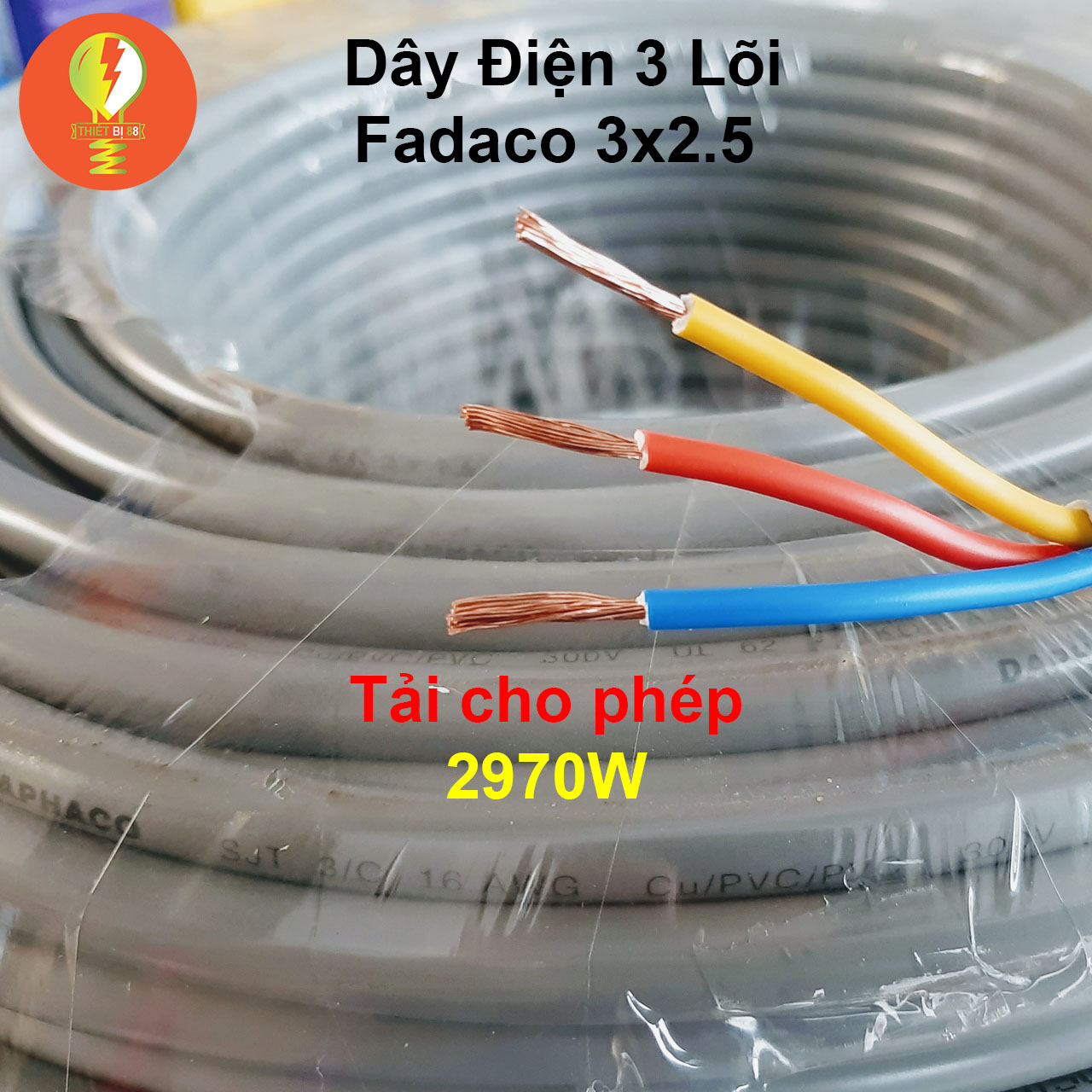 Dây điện 3 lõi 3x2.5 fadaco đồng nguyên chất, tròn xám 10m 20m