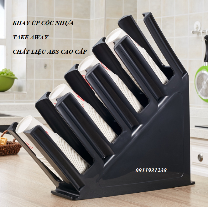 Khay úp cốc nhựa take away - Kệ cốc trà sữa 4 ngăn - kệ đựng cốc trà chanh chất liệu nhựa ABS cao cấp