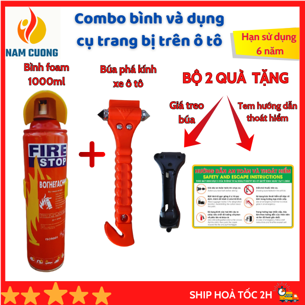Bình chữa cháy mini Firestop 1000ml dùng cho ô tô, gọn nhẹ dễ sử dụng