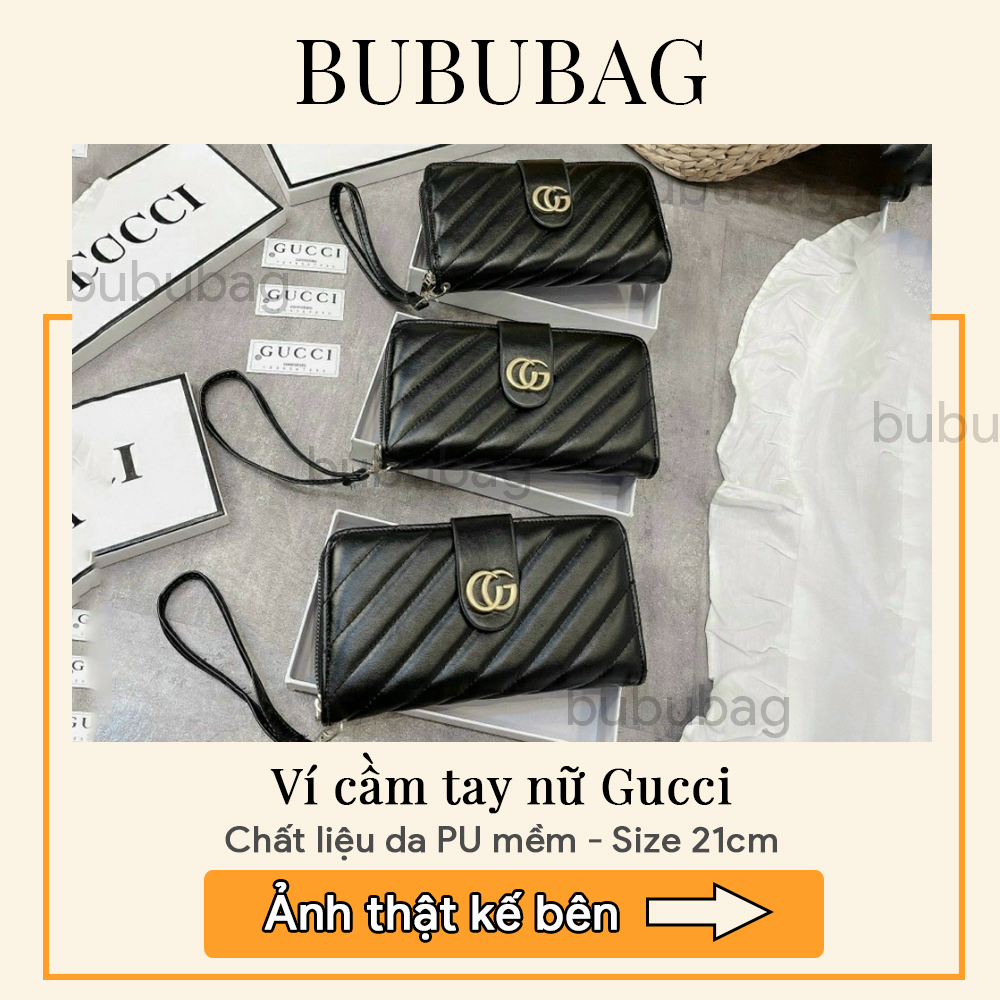 Ví dài nữ, ví cầm tay gucci da mềm bububag nữ, ví cầm tay gucci đen da mềm bububag