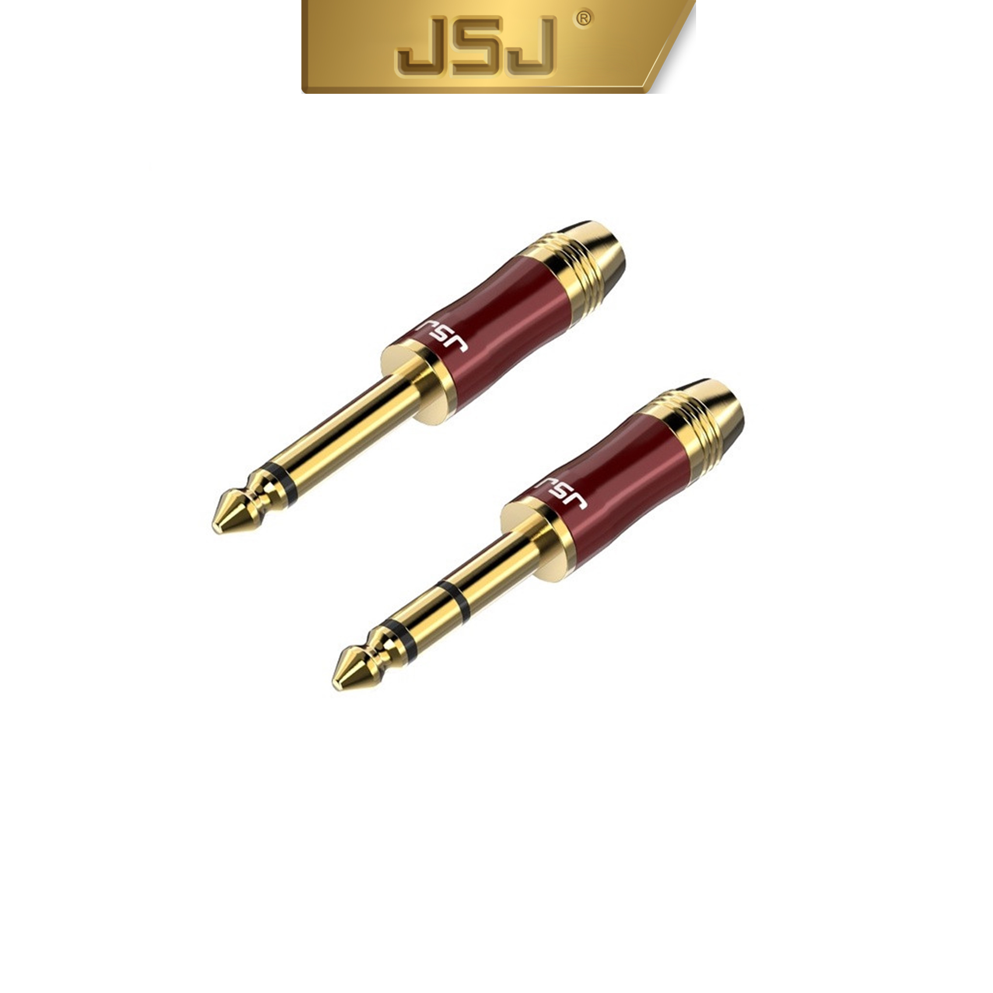 Jack hàn dây đầu 6 ly (6.5mm) 1 nấc/2 nấc (Mono/Ste) JSJ T300 thiết kế gia công mạ vàng phủ bên ngoài sơn bóng màu đỏ láng mịn đuôi jack là sự hỗ trợ mạnh mẽ cho khả năng hàn dây tiếp xúc cao