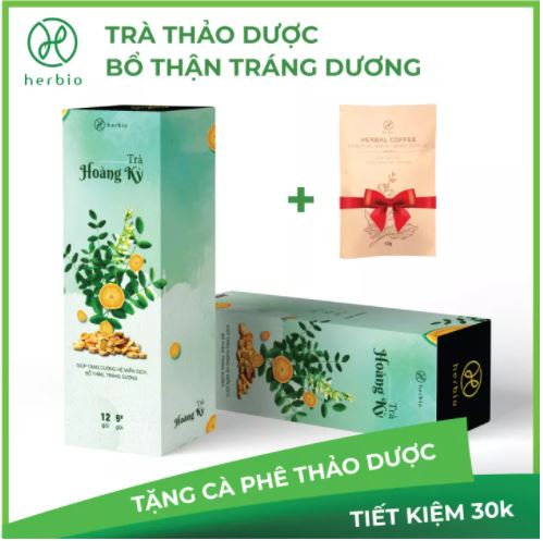 [HCM][TẶNG GÓI CAFE 15G] Trà thảo mộc Hoàng Kỳ Herbio - bổ thận  tráng dương  nâng cao sức khỏe - hộp 12 gói  gói 9g