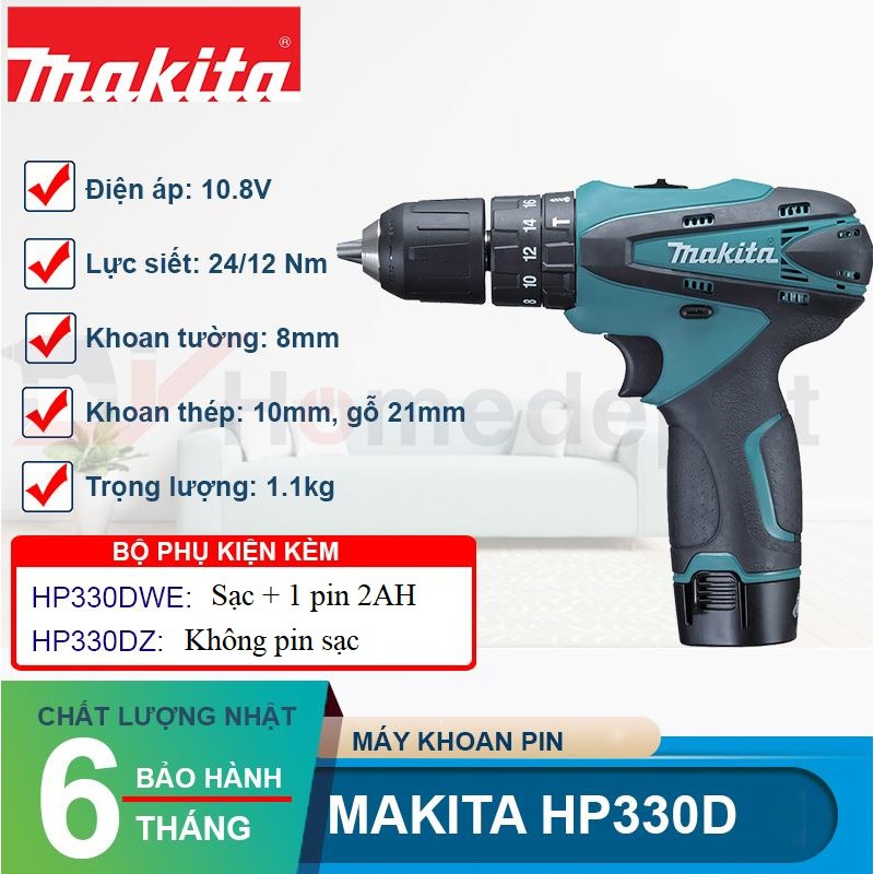 Máy khoan makita hp330z, 3 chức năng búa, vặn vít dùng pin .