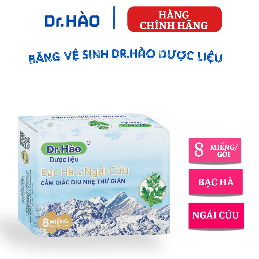 {Hàng chính hãng} Băng vệ sinh Dr. HÀO dược liệu ngải cứu và bạc hà mát lạnh, băng vệ sinh ban ngày có cánh dài 24cm khô thoáng siêu thấm