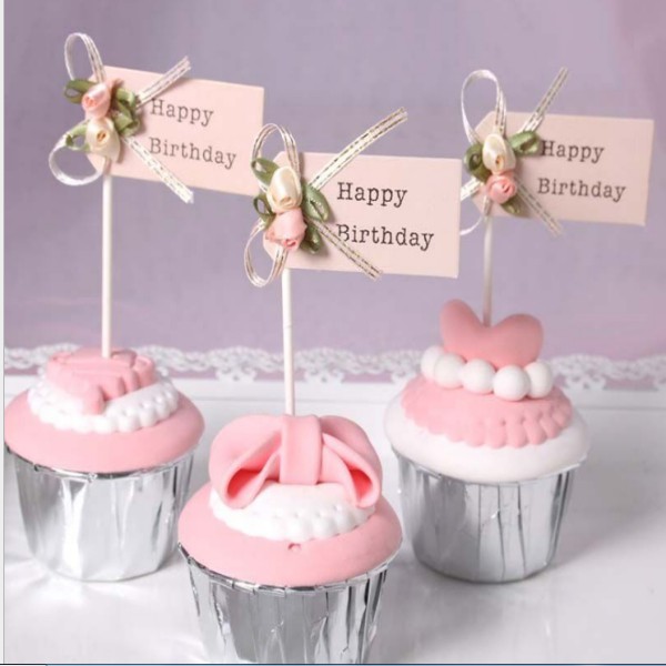 Set 3 Que cắm Hoa Happy Birthday trang trí bánh kem, phụ kiện bánh sinh nhật