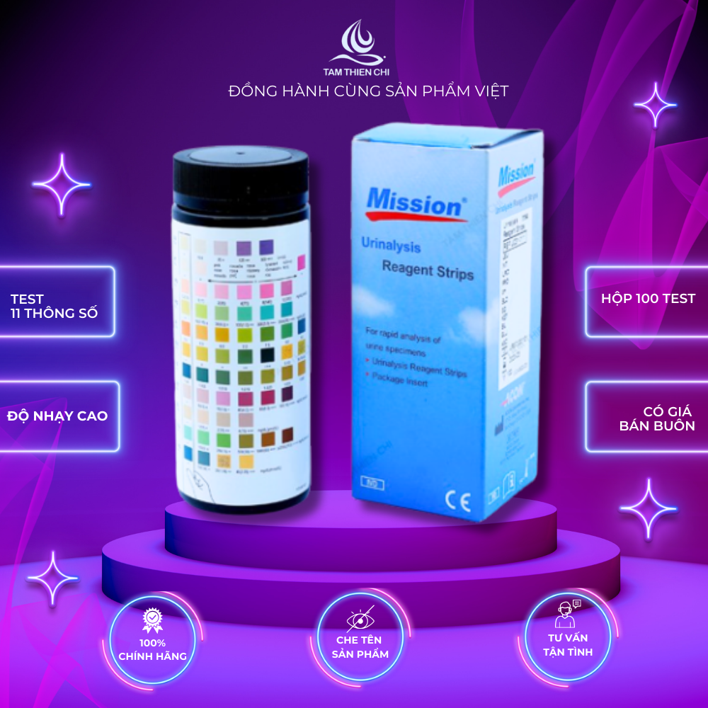 Que thử nước tiểu Acon Mission 11 thông số hộp 100 test Tâm Thiện Chí
