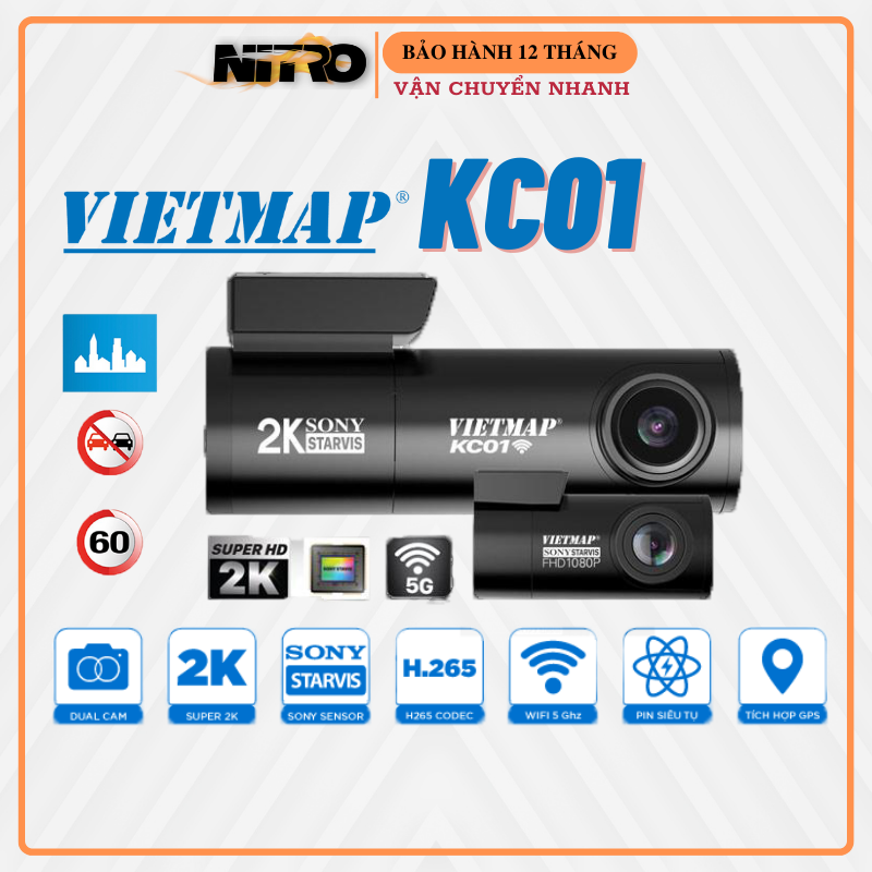 Camera hành trình Vietmap KC01 PRO kết nối wifi cảnhbáogiaothông bằng