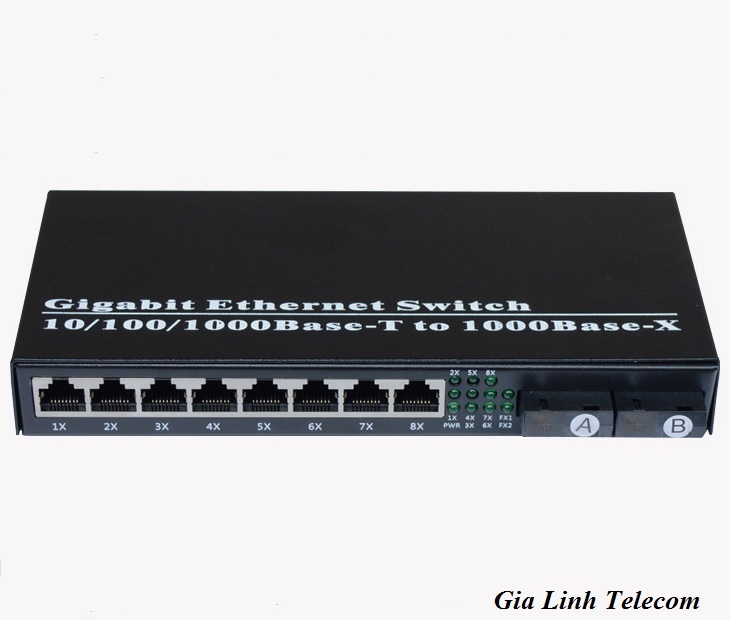 Bộ chuyển đổi quang điện 2 Quang 8 LAN - Converter quang 1Gbps