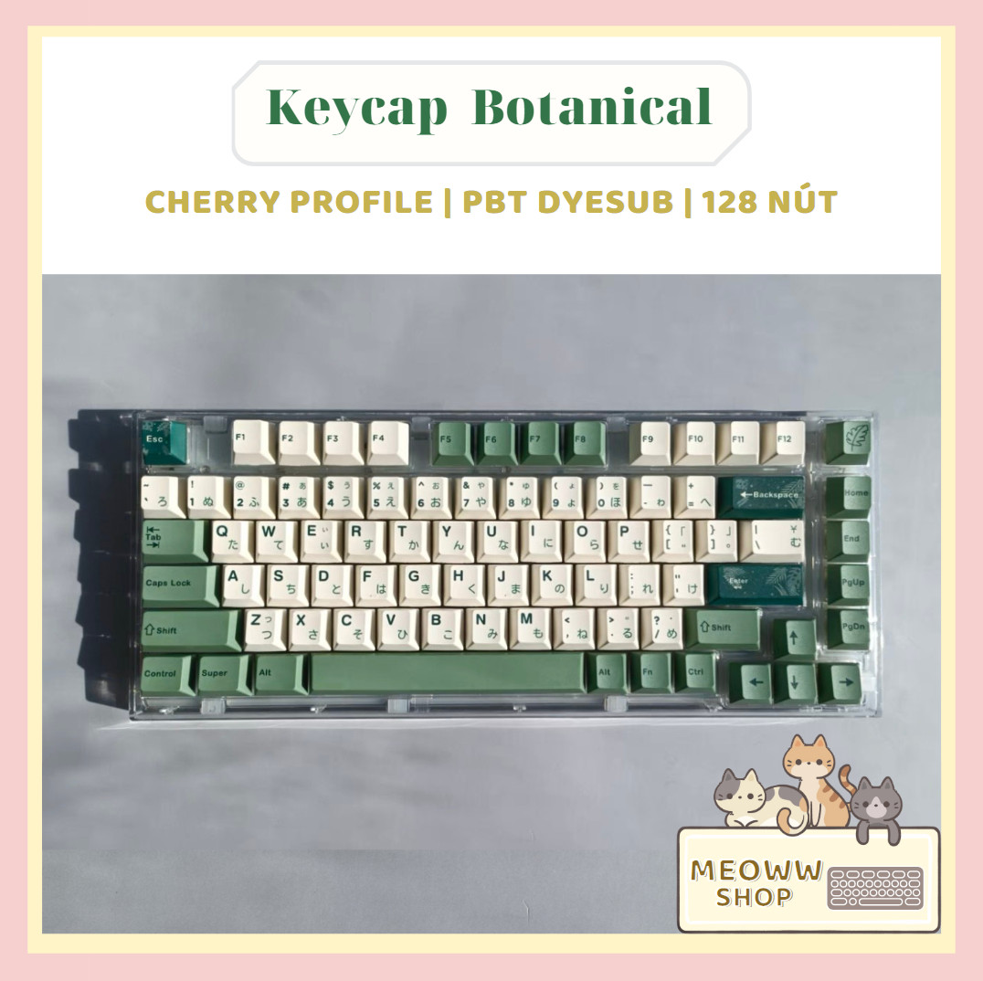 Keycap pbt Botanical cherry song ngữ cho bàn phím cơ
