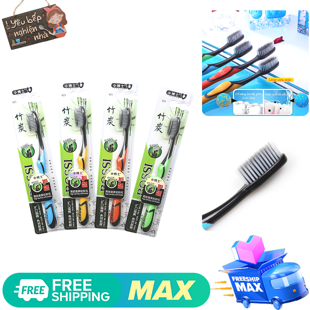 Bộ 2 Bàn Chải Đánh Răng Hàn Quốc Bossi, Bàn Chải Đánh Răng Than Hoạt Tính Cao Cấp