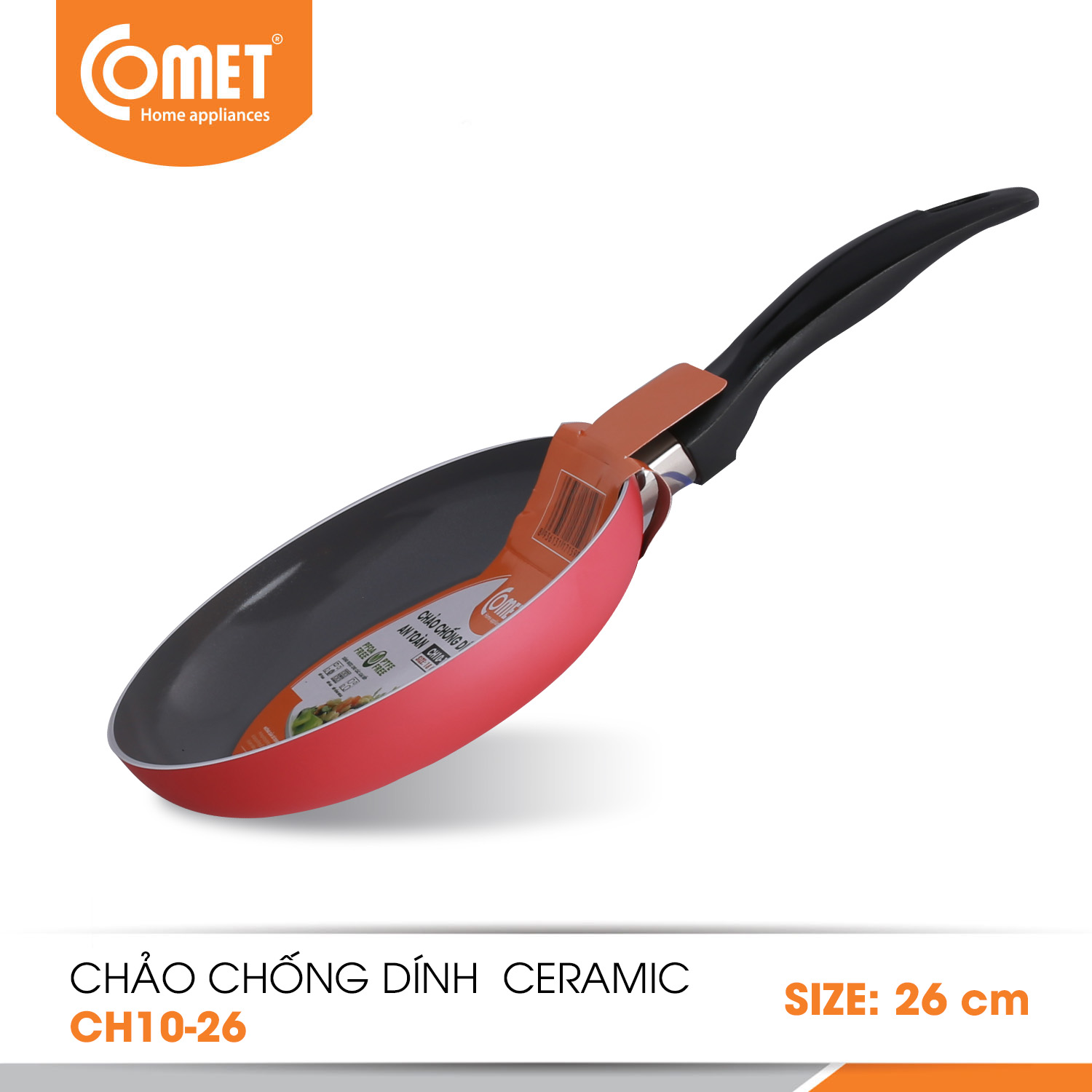 Chảo chống dính Ceramic 26cm COMET - CH10-26 - Giao màu ngẫu nhiên, dùng cho mọi loại bếp, không dùng bếp từ - Hàng chính hãng